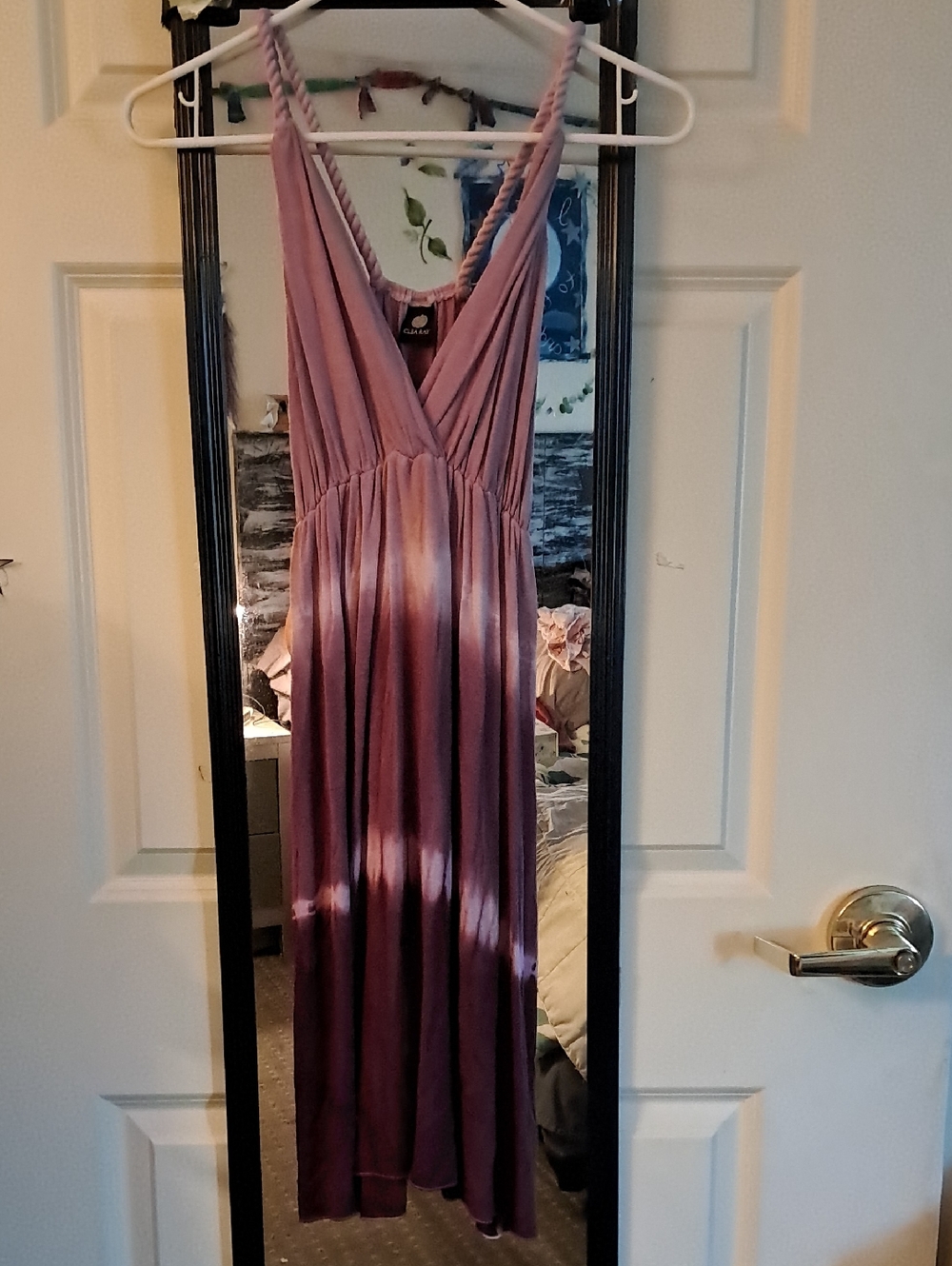 Boho Tie-Dye Maxi Dress in Mauve and White